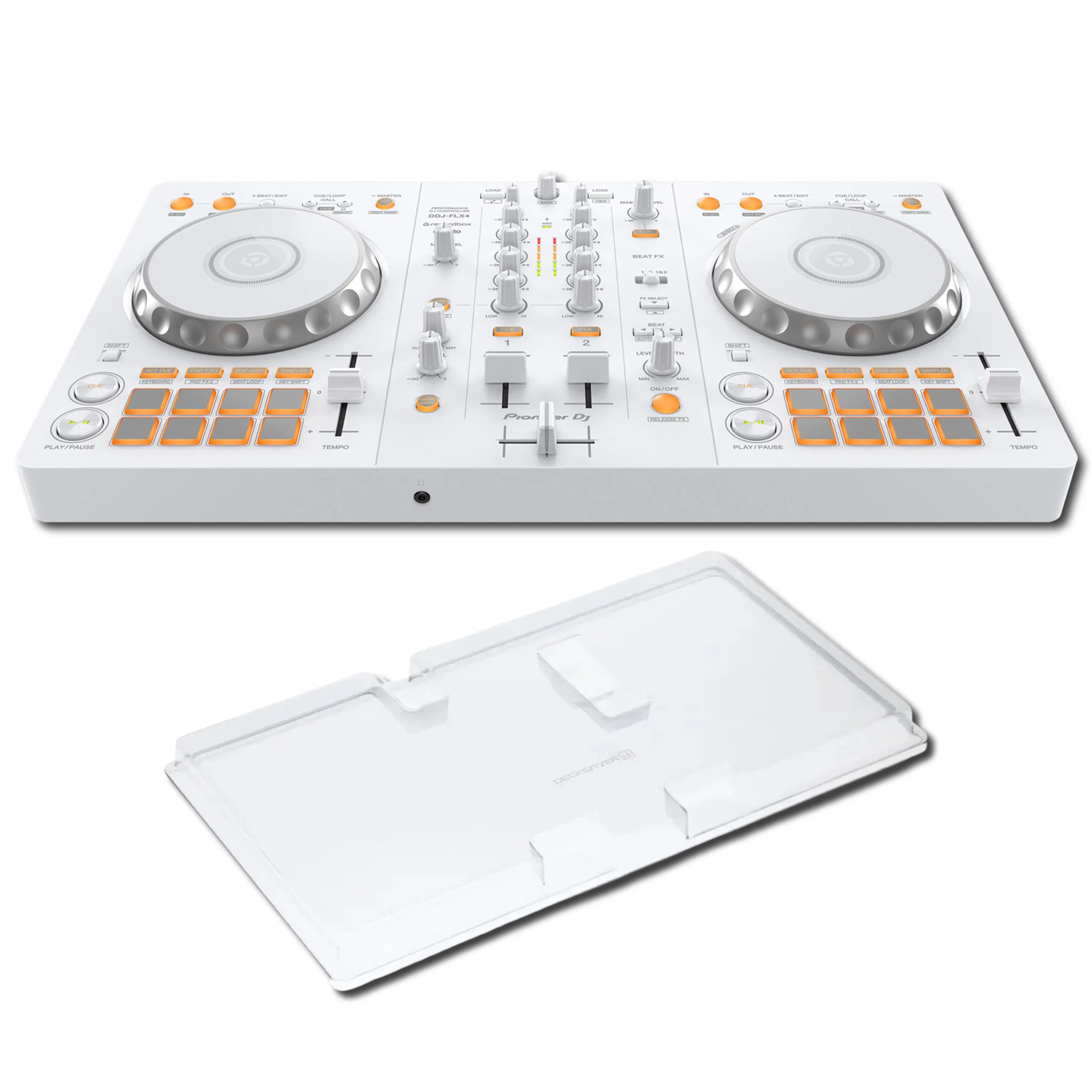 Pioneer DDJ-FLX4-W White 2-Channel DJ Controller Bundle with Decksaver Smoke-Cle