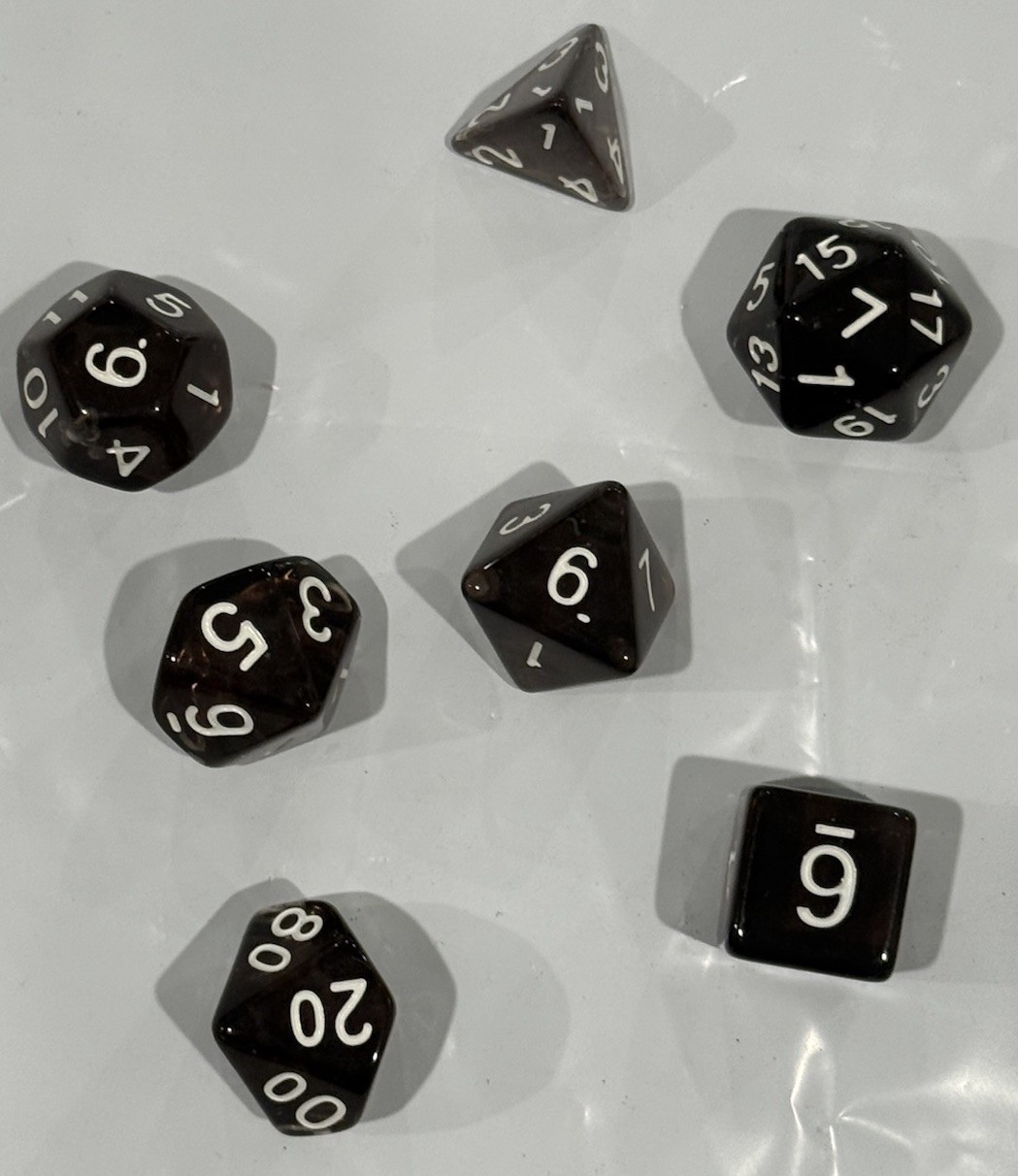 Black 7 Dice Set Poly RPG DnD Dungeons Dragons AD&D Pathfinder d20