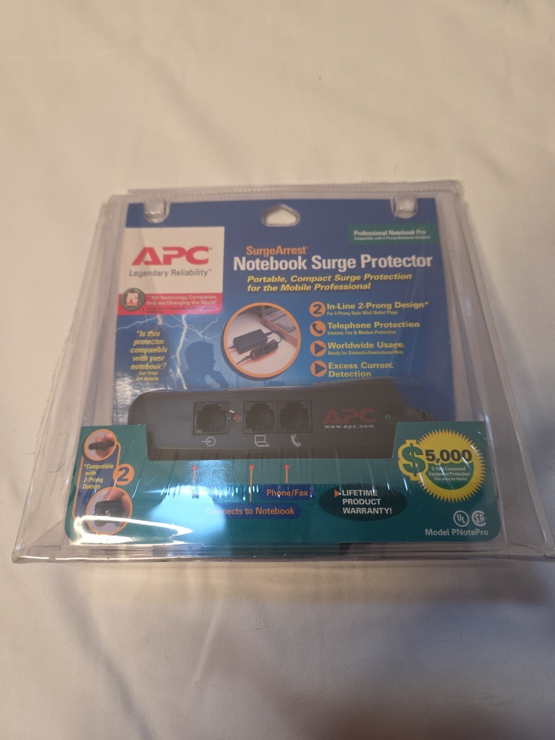 APC PNotePro Surge Arrest Notebook Surge Protector for 2 Prong Adapter Brand New