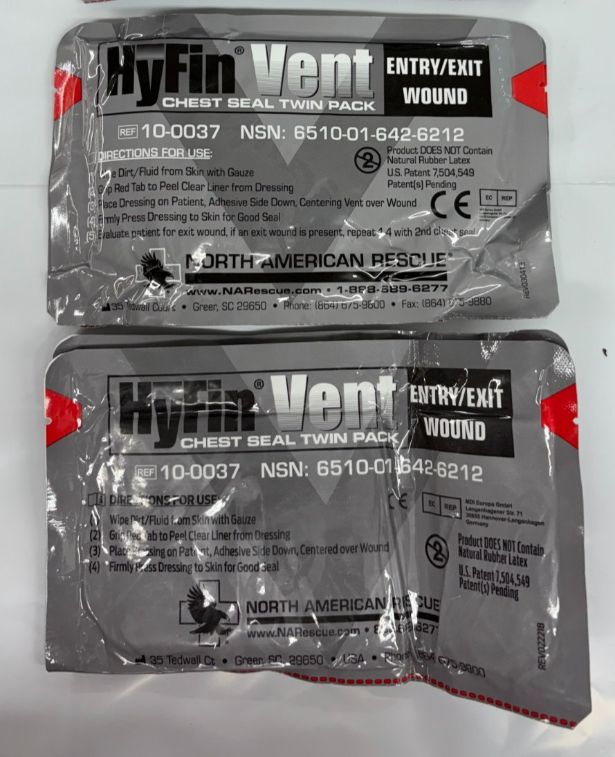 Lot of 2 NAR Twin Packs North American Rescue Hyfin Vent Chest Seal 2028