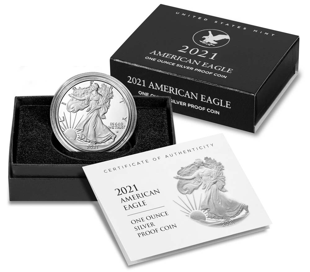 2021-S Proof $1 Type 2 American Silver Eagle Box, OGP & COA