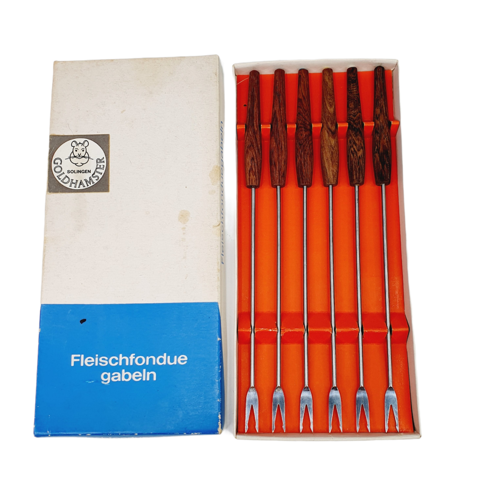 Germany SOLINGEN Steel w/ Wood handles Box of 6 Fondue Forks Made In Germany