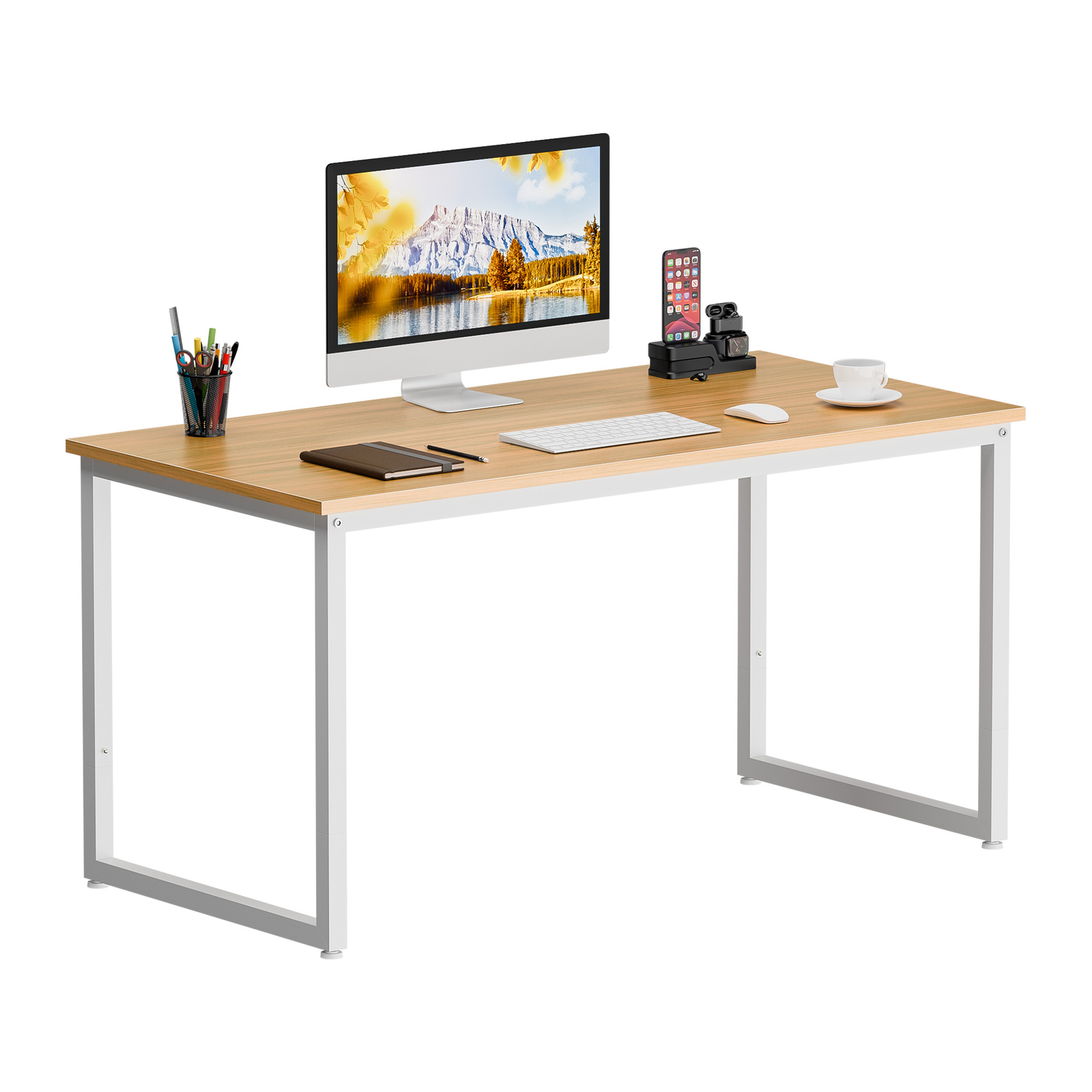 47" Modern Espresso Rectangular Dining Table Office Desk Computer Table, Natural