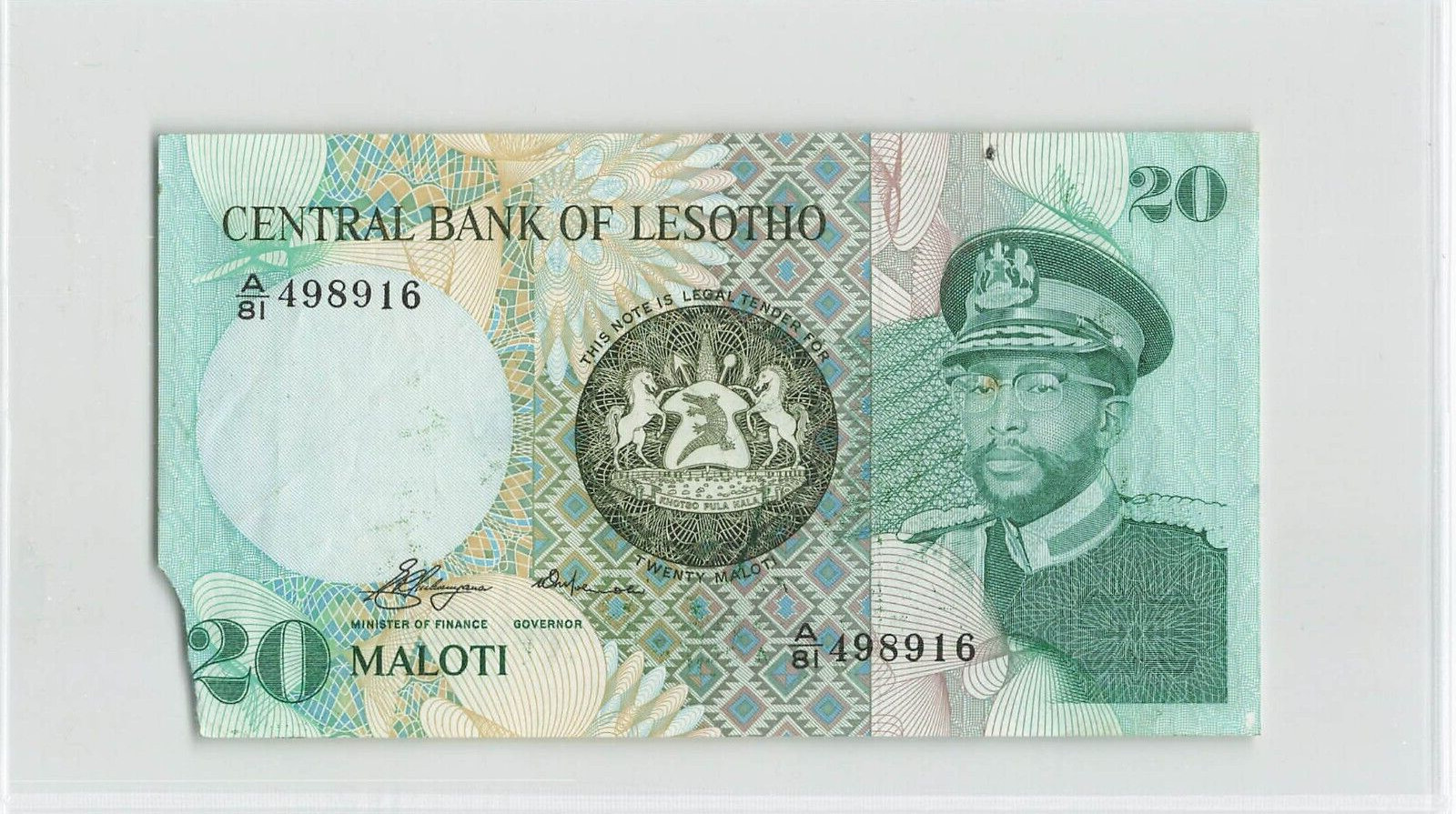 LESOTHO 20 Maloti 1981, P-7a, A/81 498916, Very Rare Type Note, EF Details