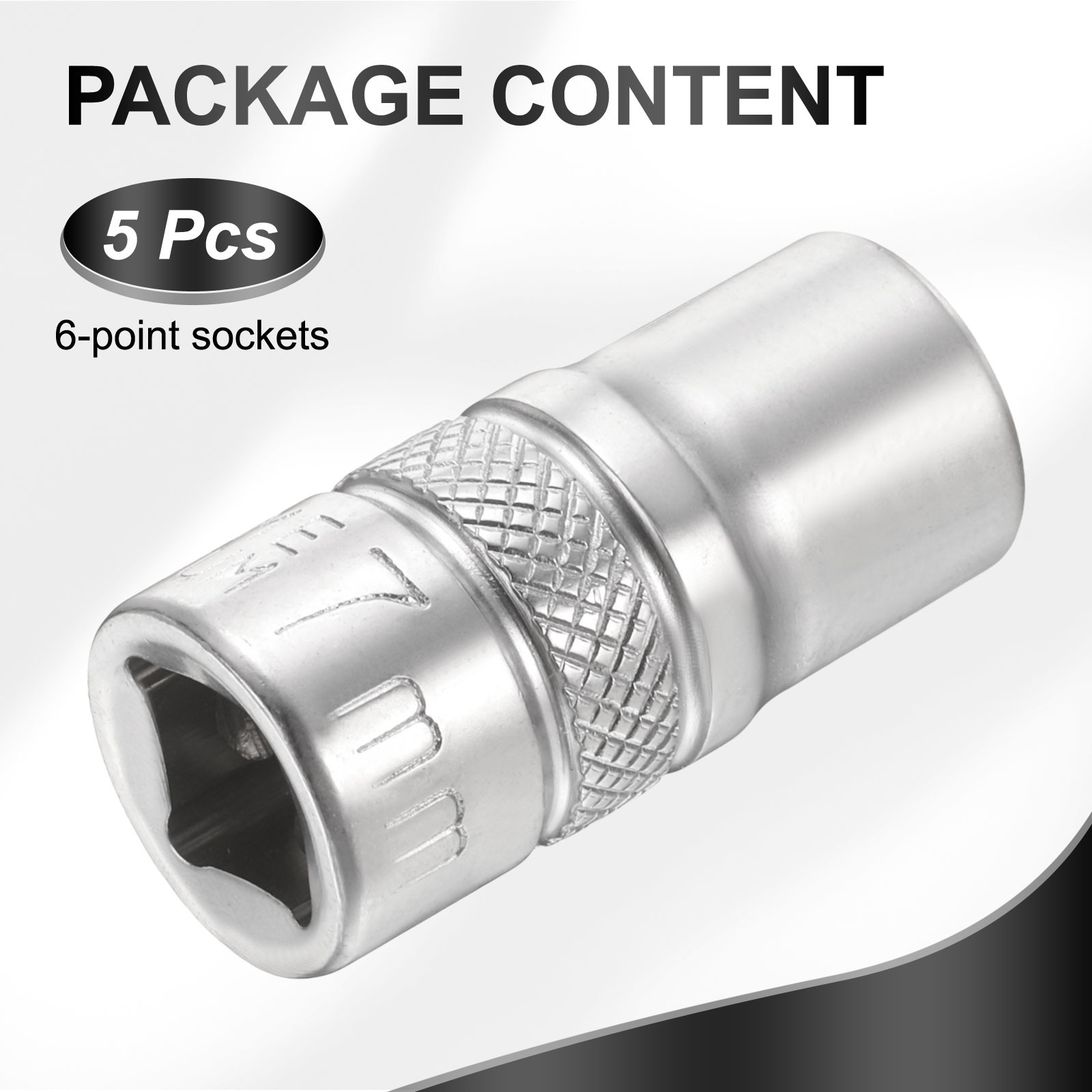 5pcs 6 Points Deep Socket 1/4" Drive 7mm Nickel Plating Flip Sleeve 1" Long