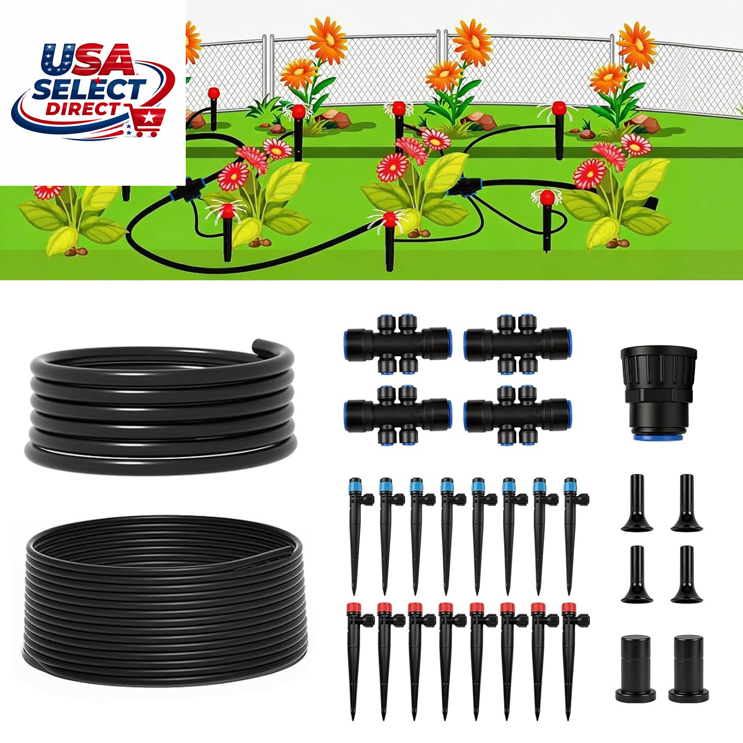 100FT Drip Irrigation System Kit, Quick Connect Garden Watering