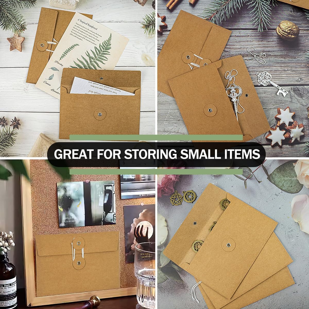 40 Pcs Kraft Paper Envelopes with String Tie Closure Project Pockets Document...