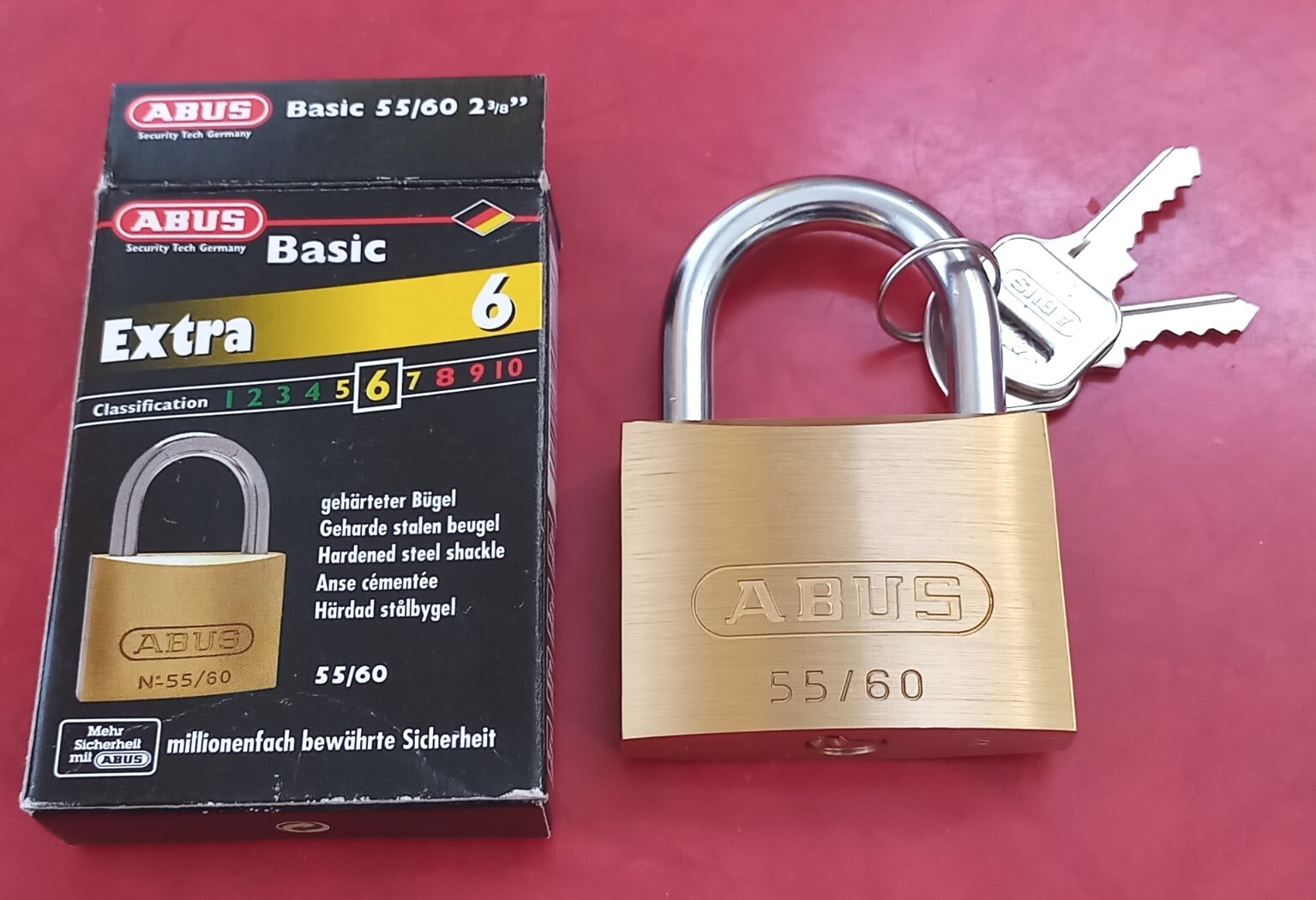 ABUS 55/60mm Brass Padlock, 2 3/8" Wide, New In Box, 2 Keys