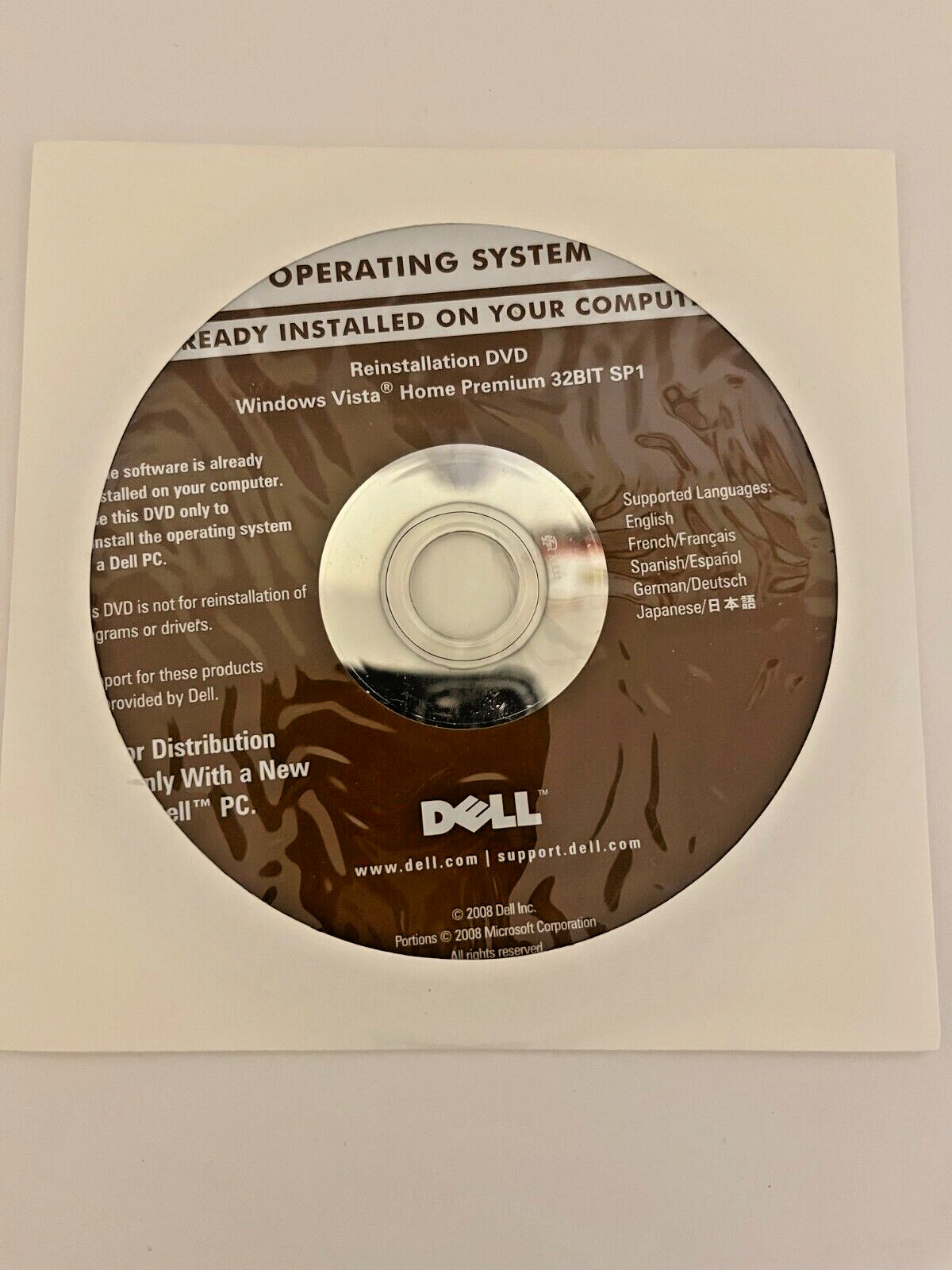 Dell Windows Vista Home Premium SP1 32-Bit SP1 Reinstallation DVD FACTORY SEALED