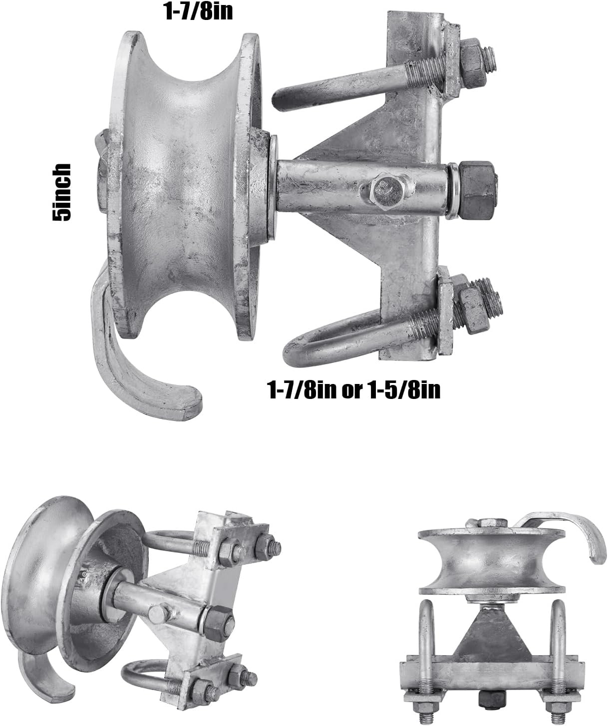 Sliding Gate Rollers Galvanized Steel Rolling Gate Hardware Kit for 2" (1-7/8")