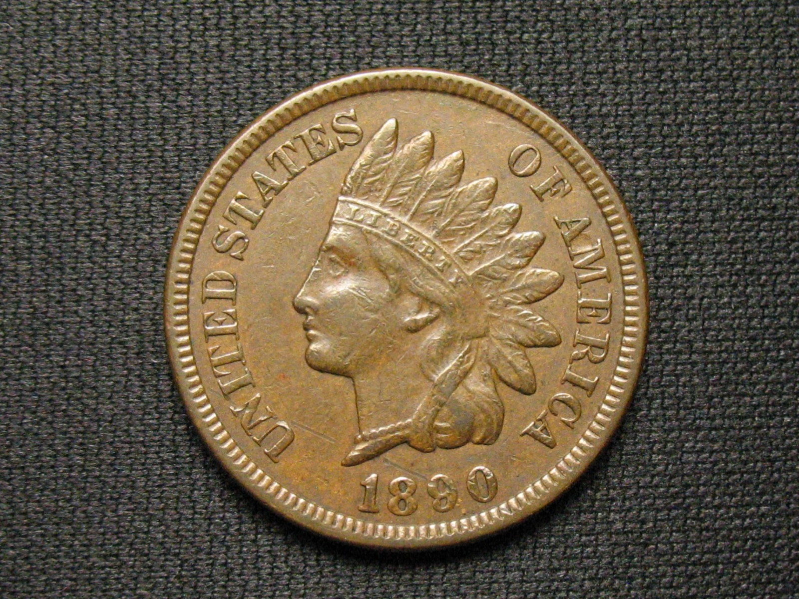OLD COPPER COIN! AU 1890 INDIAN HEAD CENT PENNY FULL LIBERTY & DIAMONDS LOT 22