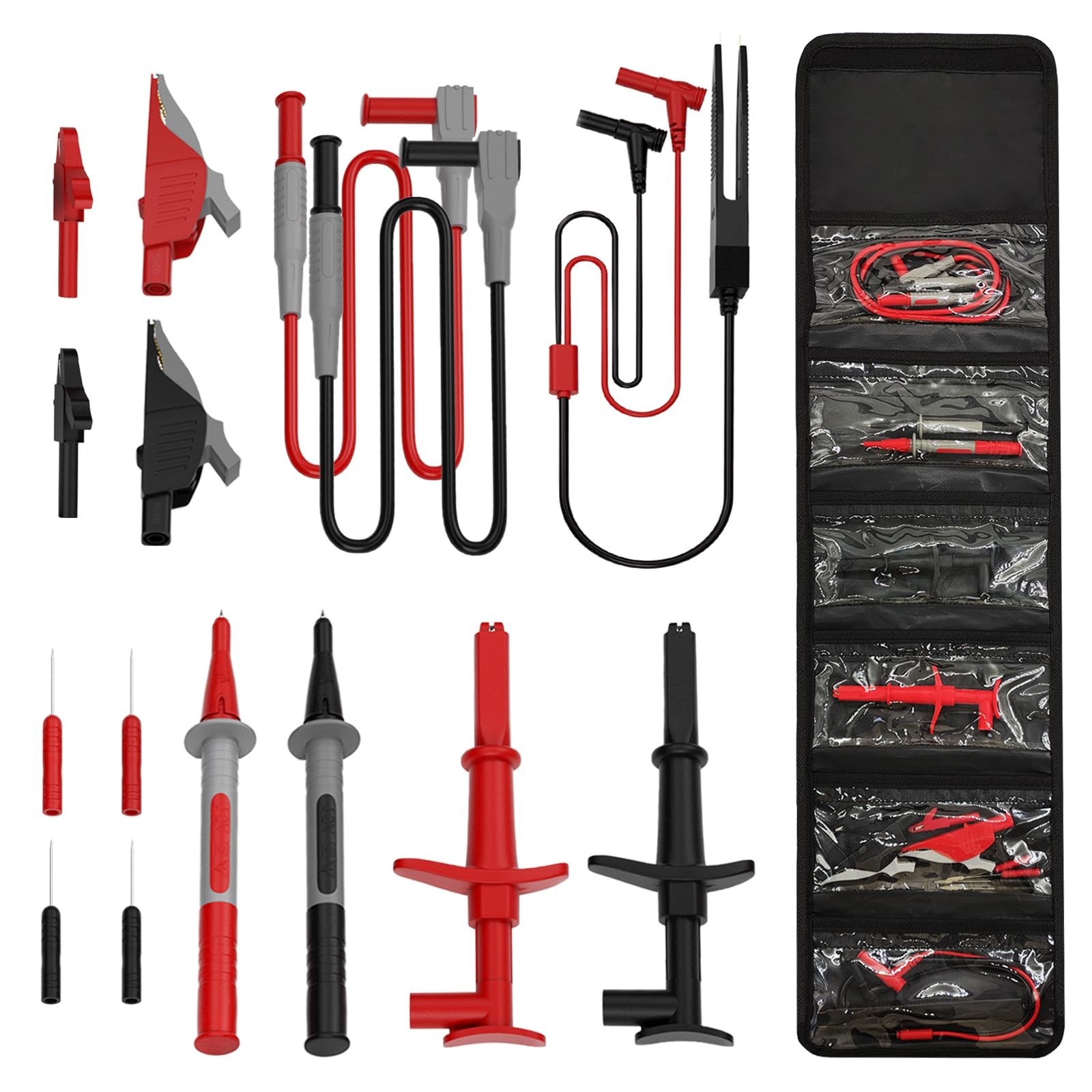 15 Pcs Multimeter Test Leads Kit with Alligator Clips,Test Hook,Test Probe,Tw...