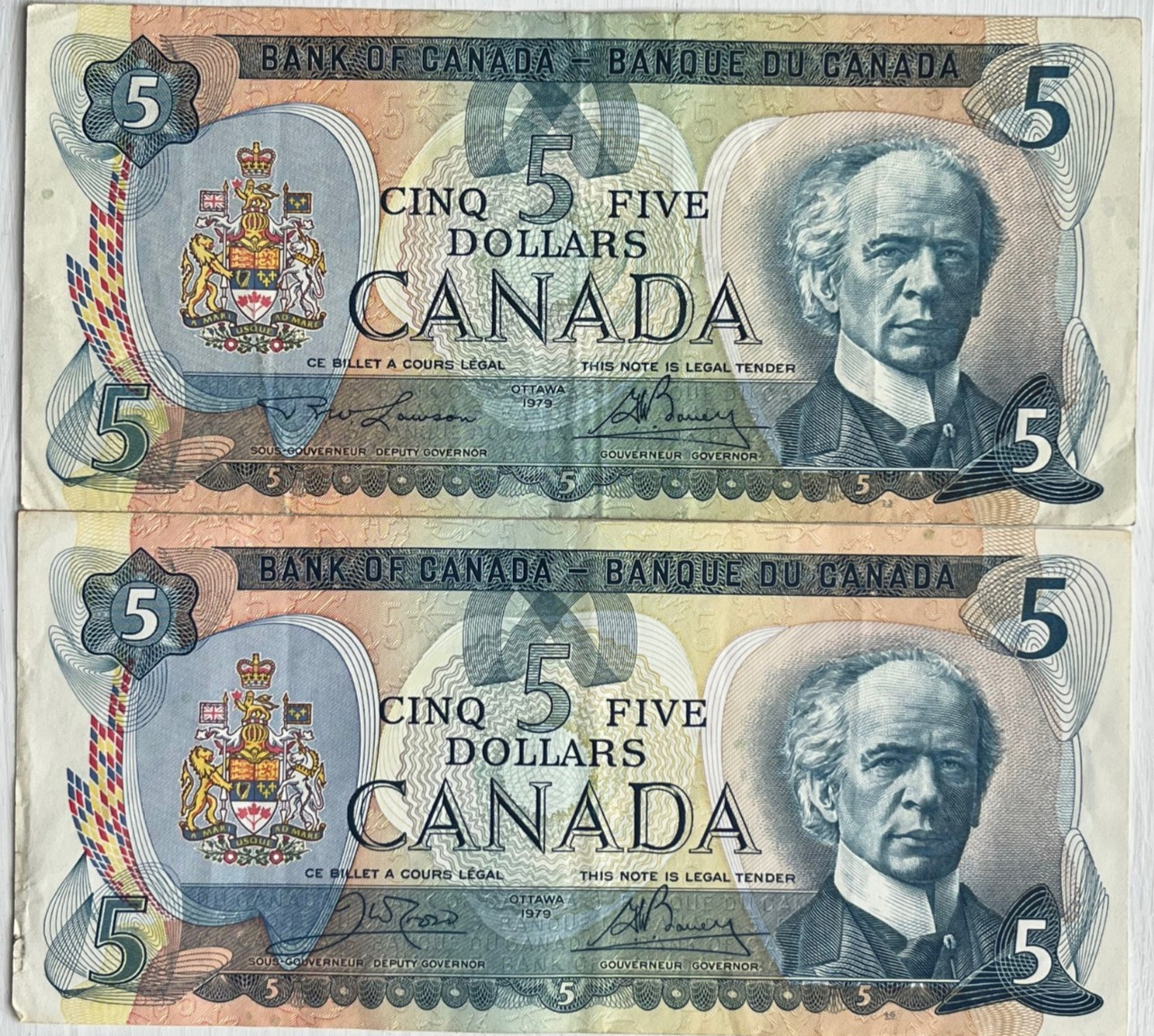 Bank of Canada 1979 $5 CINQ FIVE DOLLARS Lawson Bouey Crow banknotes