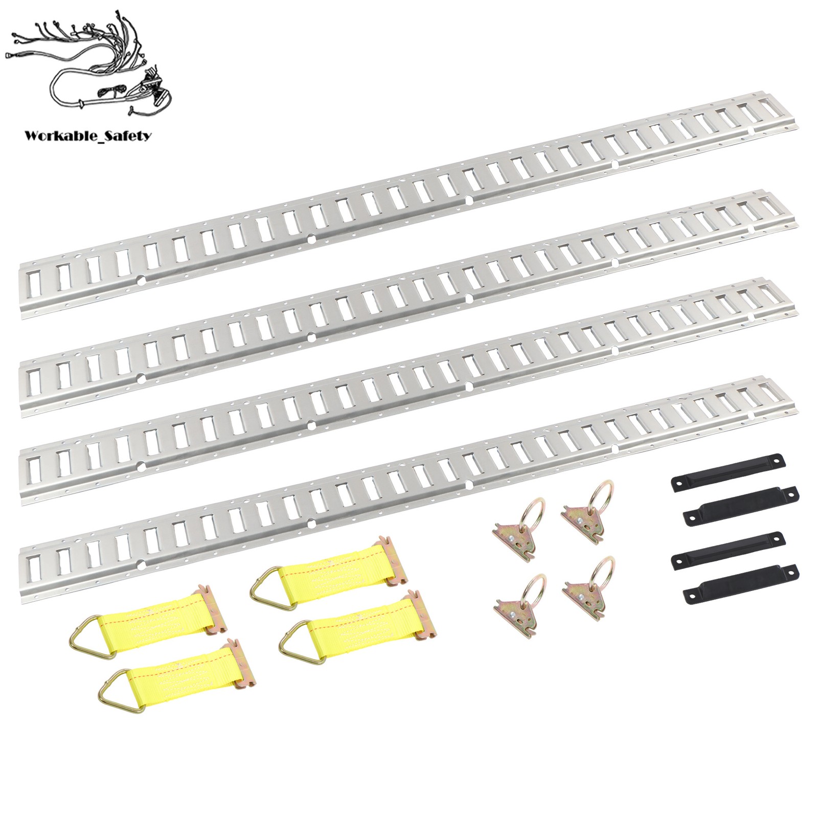16 Pack 5 Foot E Track Rails Kit Zinc Plated With O Rings Rope Ties End Caps