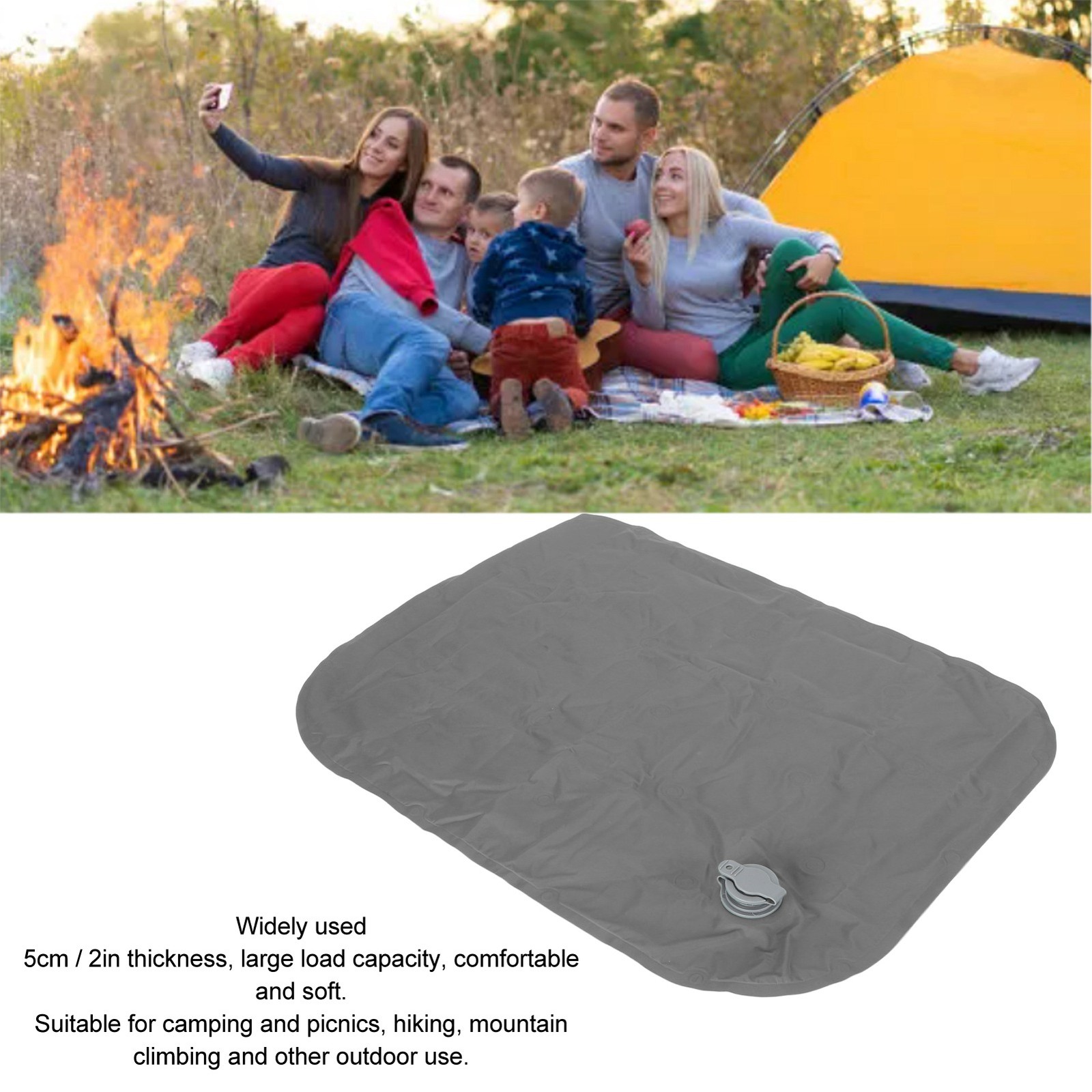 (Grey)Outdoor Inflatable Cushion Foldable Inflatable Sitting Pad Portable So BL