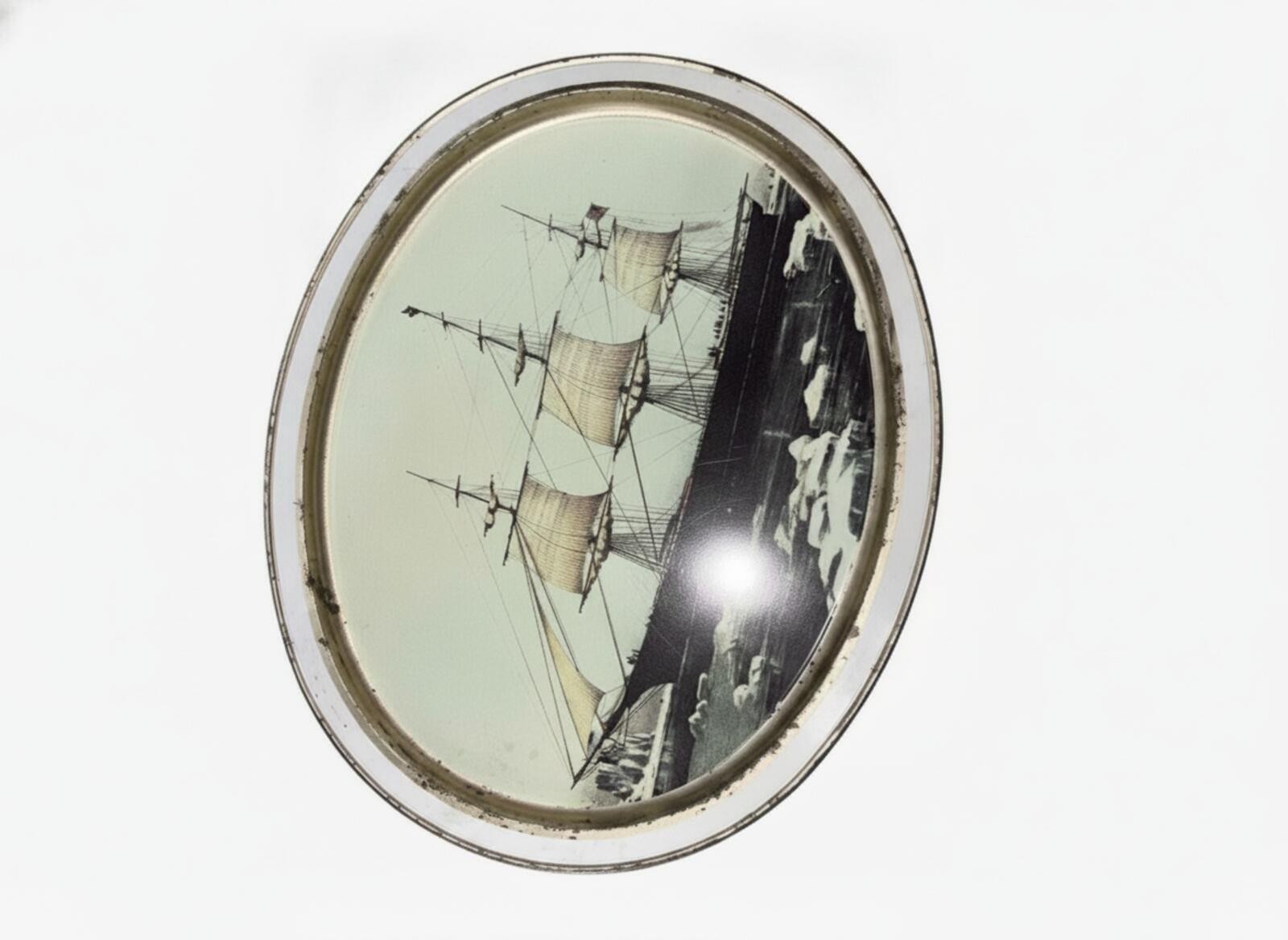 Round Decorative Metal Tin with Clipper Ship Lid