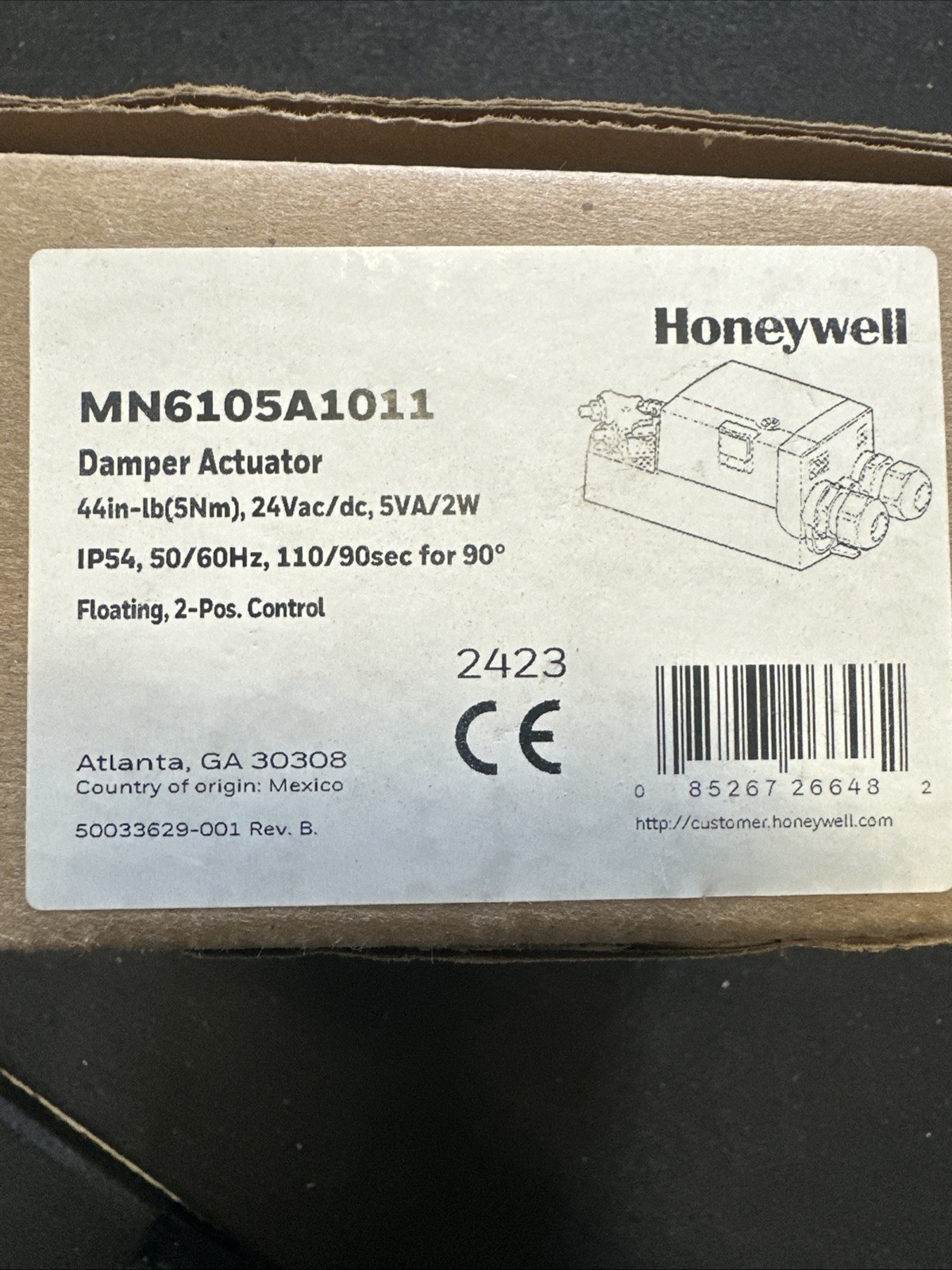 Honeywell MN6105A1011 Damper Actuator