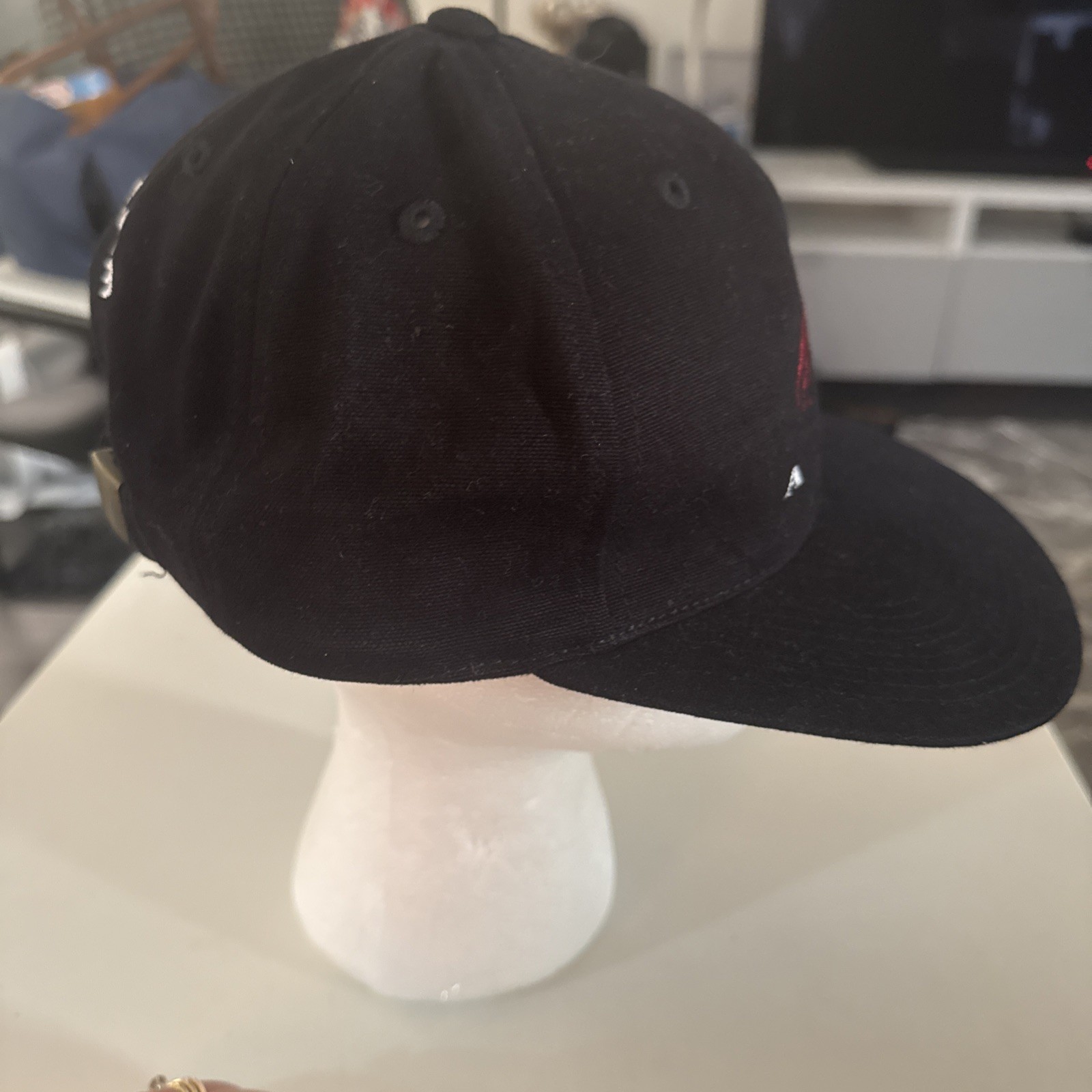 ACS in White Logo Red White on Black Hat Cap Strap Buckle OSFA