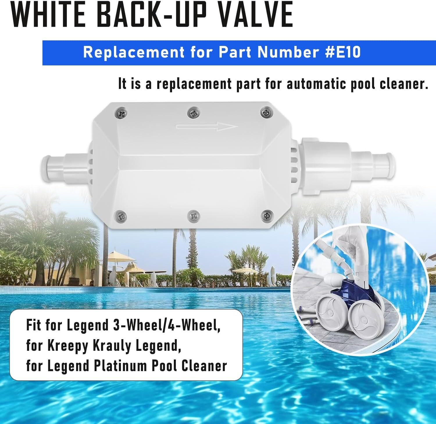 for Pentair E10 White Back-Up Valve Replacement Automatic Pool Cleaner