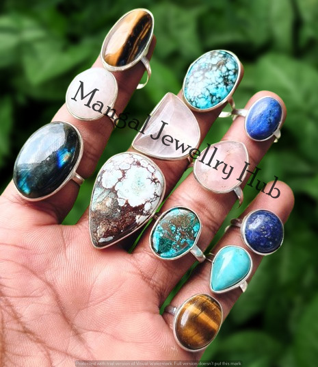 Sale Lapis Lazuli & Mix Gemstone Rings Lot 925 Sterling Silver Plated Jewellery