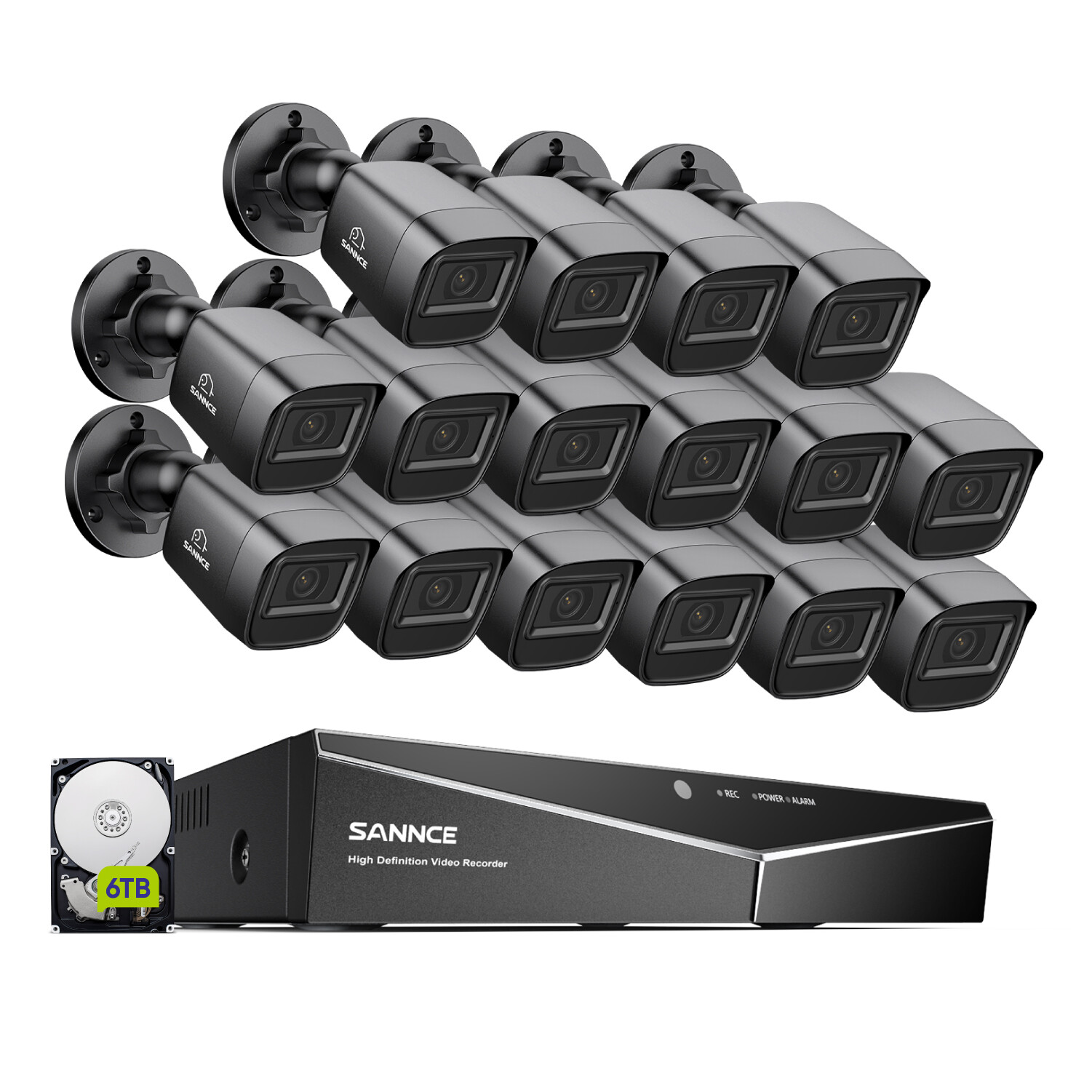 SANNCE 16CH DVR 1080P Video Outdoor CCTV Security Camera System Human Detection