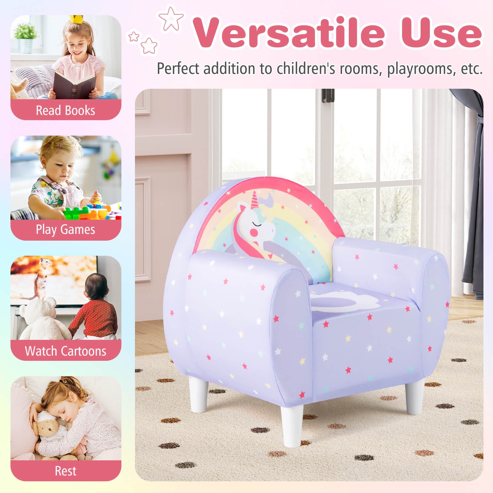 Kids Sofa w/Breathable Spandex Fabric High-density Sponge Filling for Boys Girls