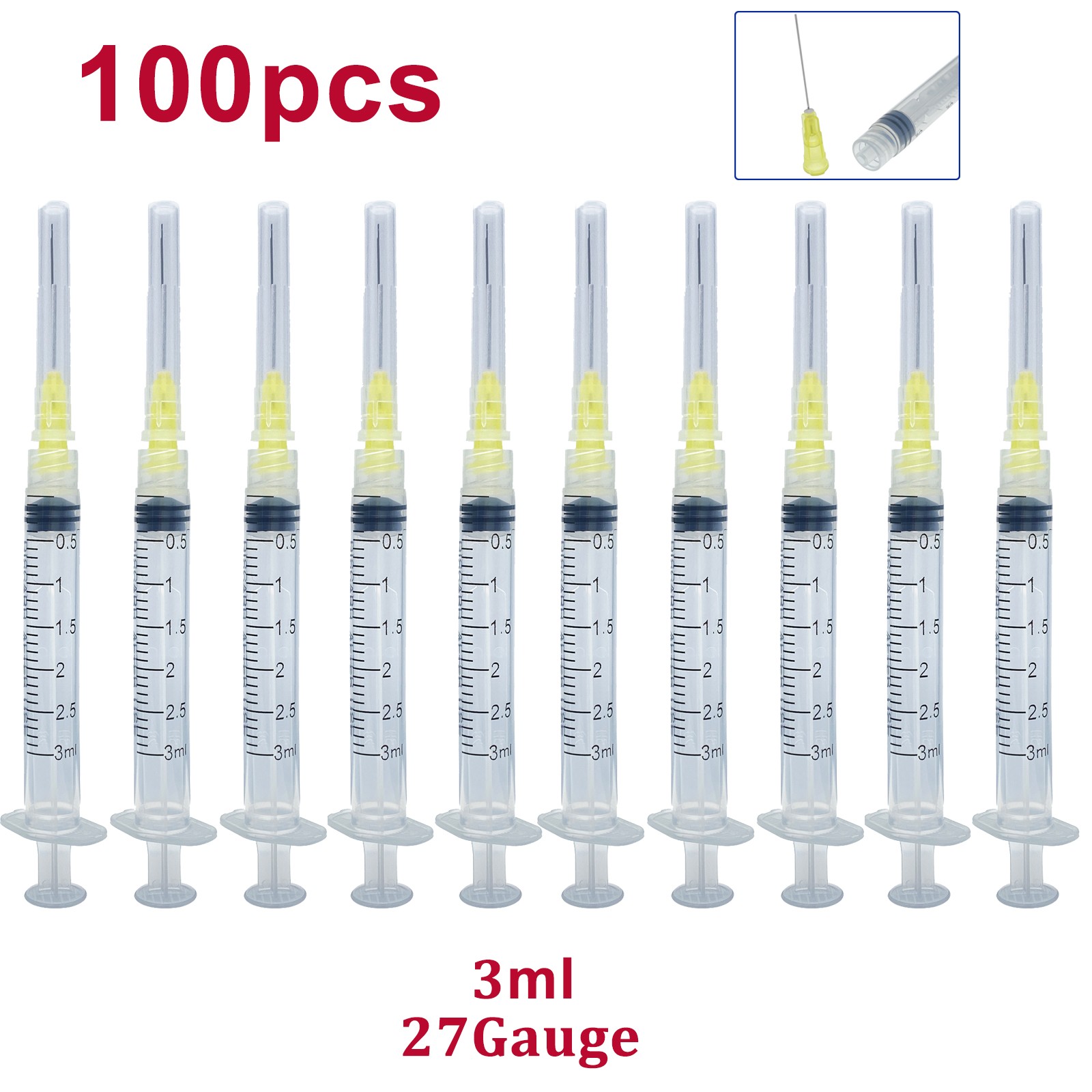 100Pcs Endo Irrigation & 3cc Syringe Kit 27Ga Yellow + Half-Cutting Tip