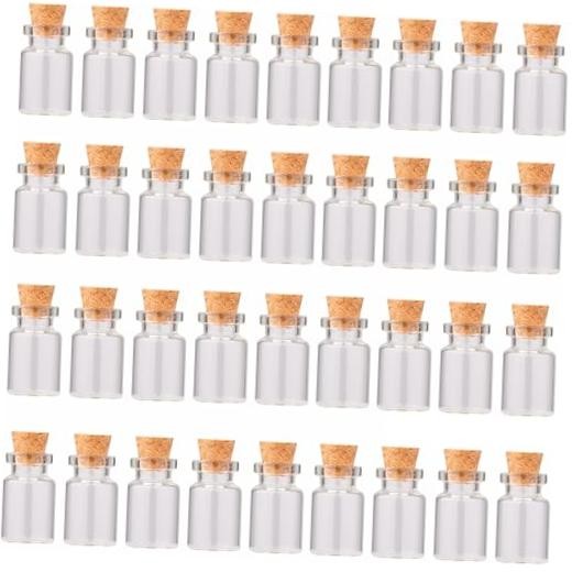 MaxMau 36PCS Tiny Glass Bottles with Corks and Eye Screws - 3ml Cute Little Jars