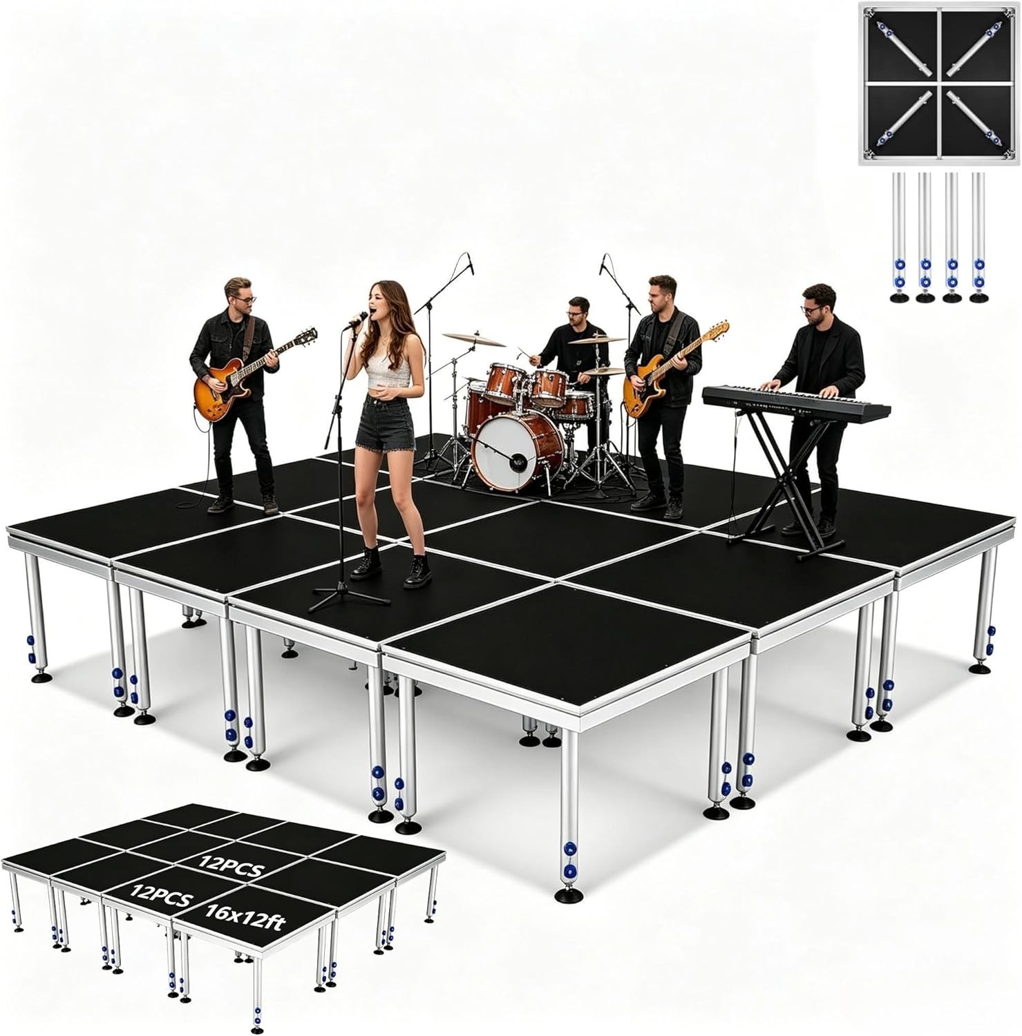 Foldable Stage Platform Heavy Duty Modular Folding Stage Adjust Height 24"-40"