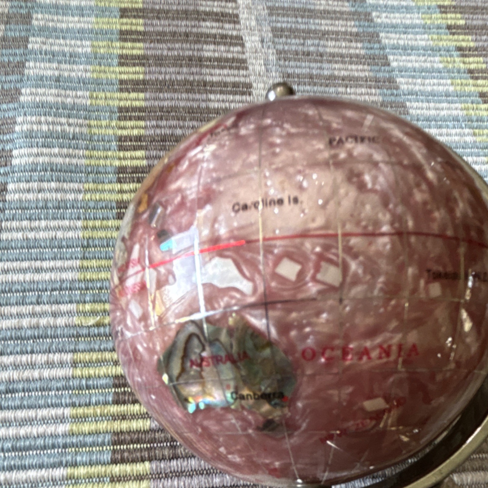 Gemstone Decorative Tabletop Globe Multicolor Metallic Base 5in Small Rotating