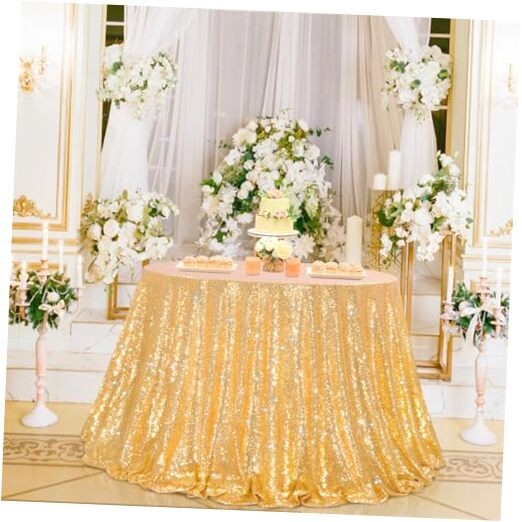 Sequin Tablecloth Party Decorations: 90 Inch Round Table 90" (Round) Gold