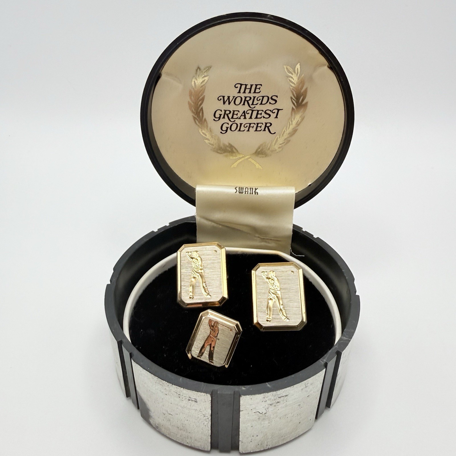 Swank World’s Greatest Golfer Cuff Links And Tie Tack Set NIB Gold-Tone
