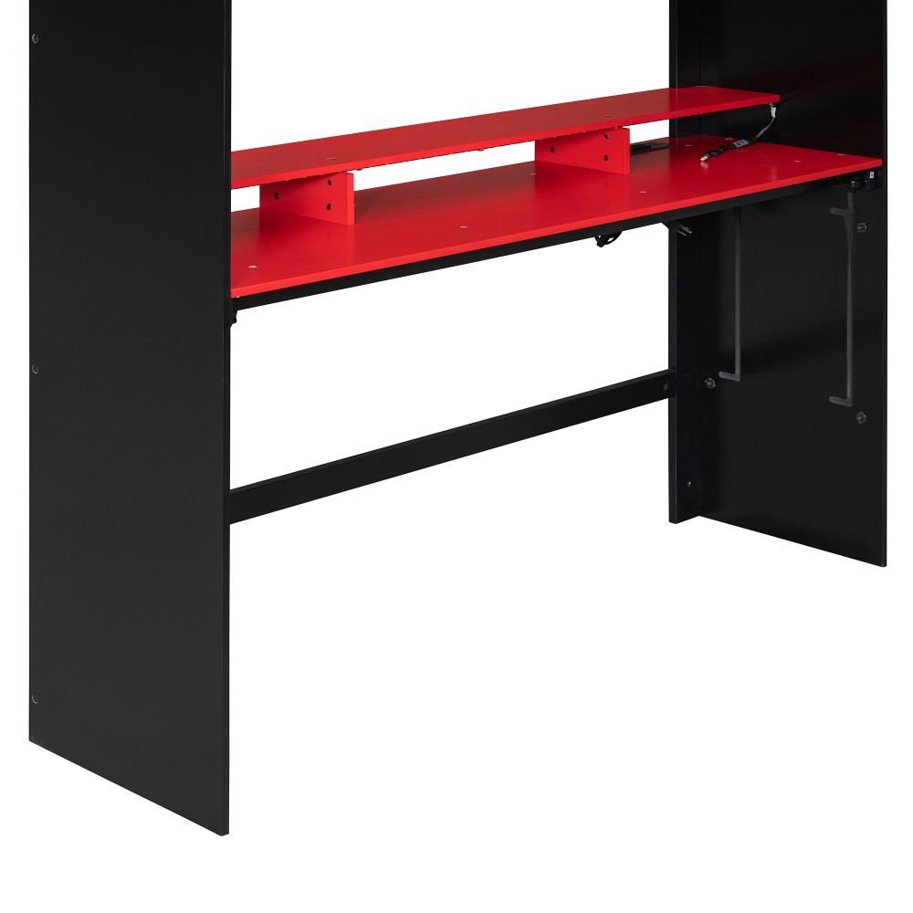 Full Size Bunk Bed with Desk, RGB Lights, Wardrobe, Storage for Gaming Setup