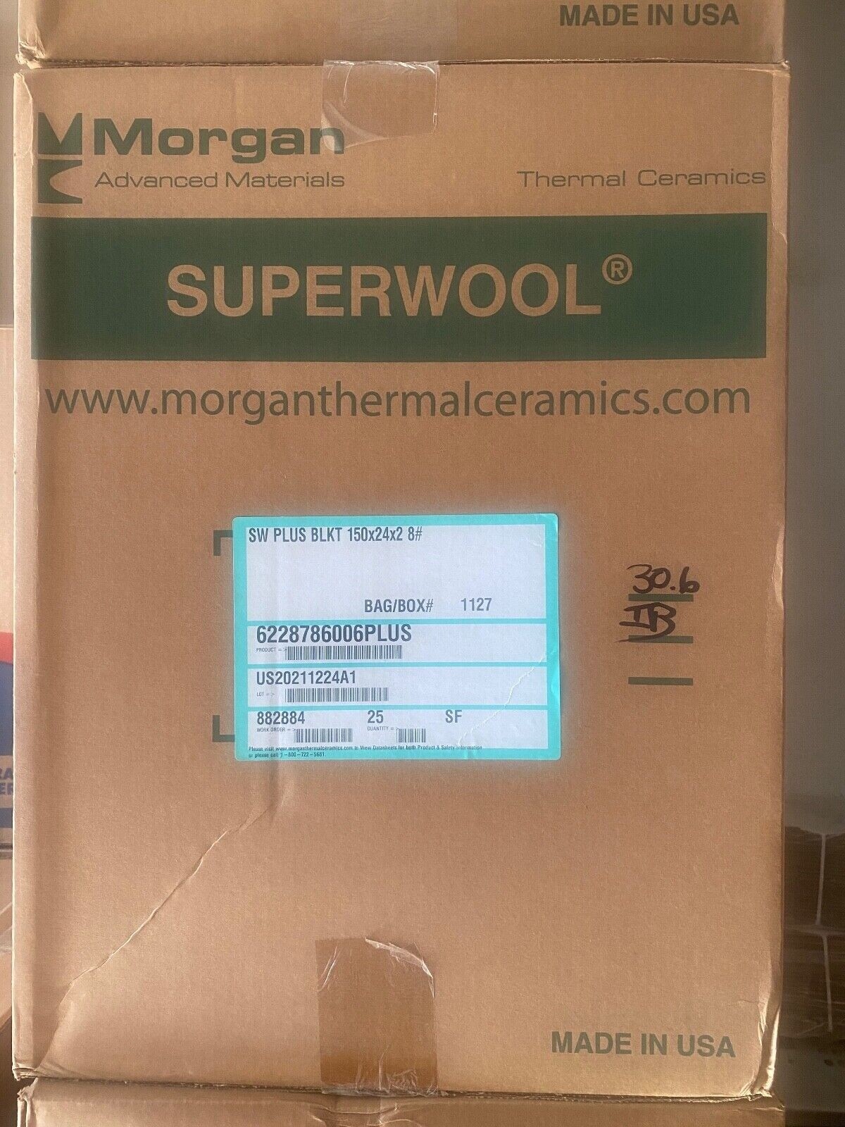 2" SuperWool Plus 12x24" Ceramic Fiber Blanket ALTERNATIVE Thermal Ceramic 2192F