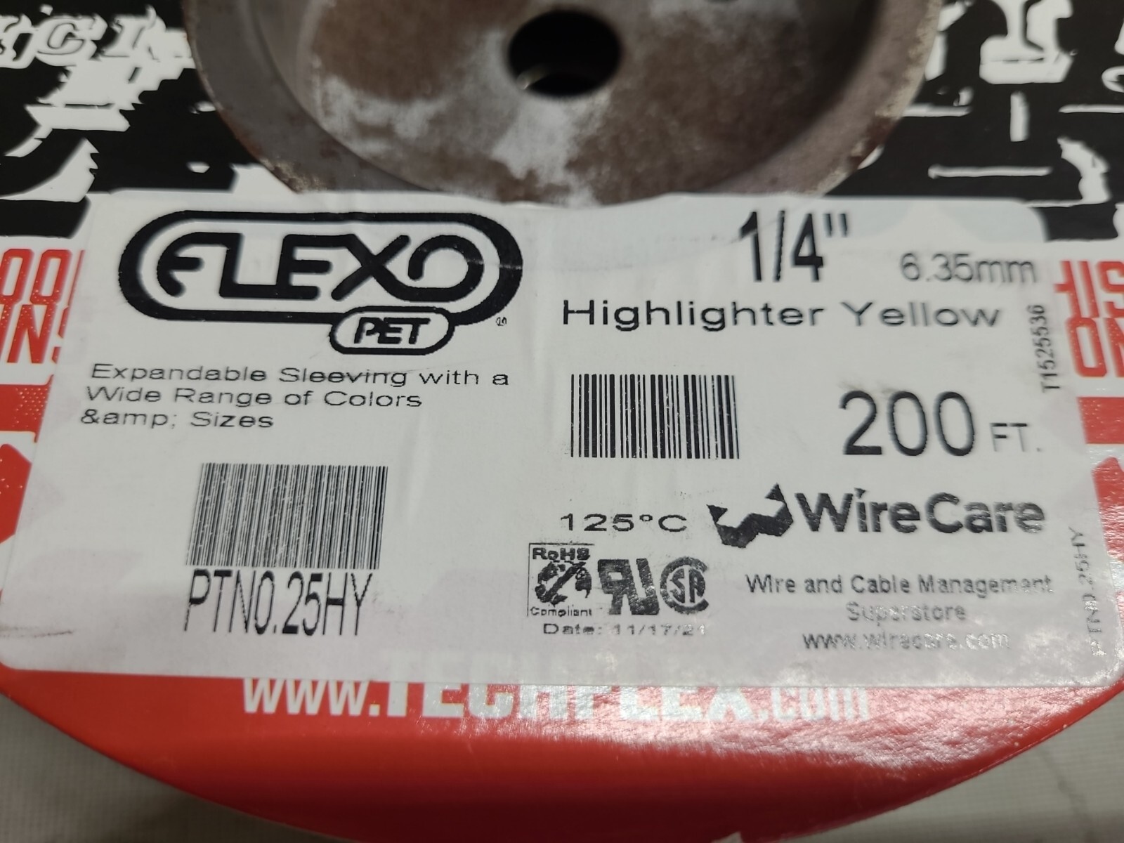 Techflex 25HY 1/4" (0.25") Highlighter Yellow Expandable Sleeving PET 200ft Roll