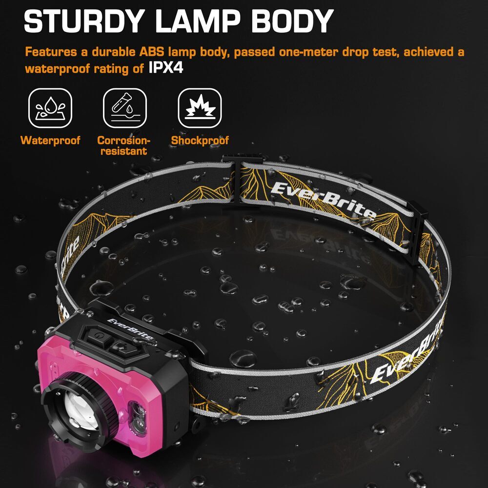EverBrite Rechargeable Zoomable Headlamp 600Lumen 4Mode 75° Adjustable Headlight