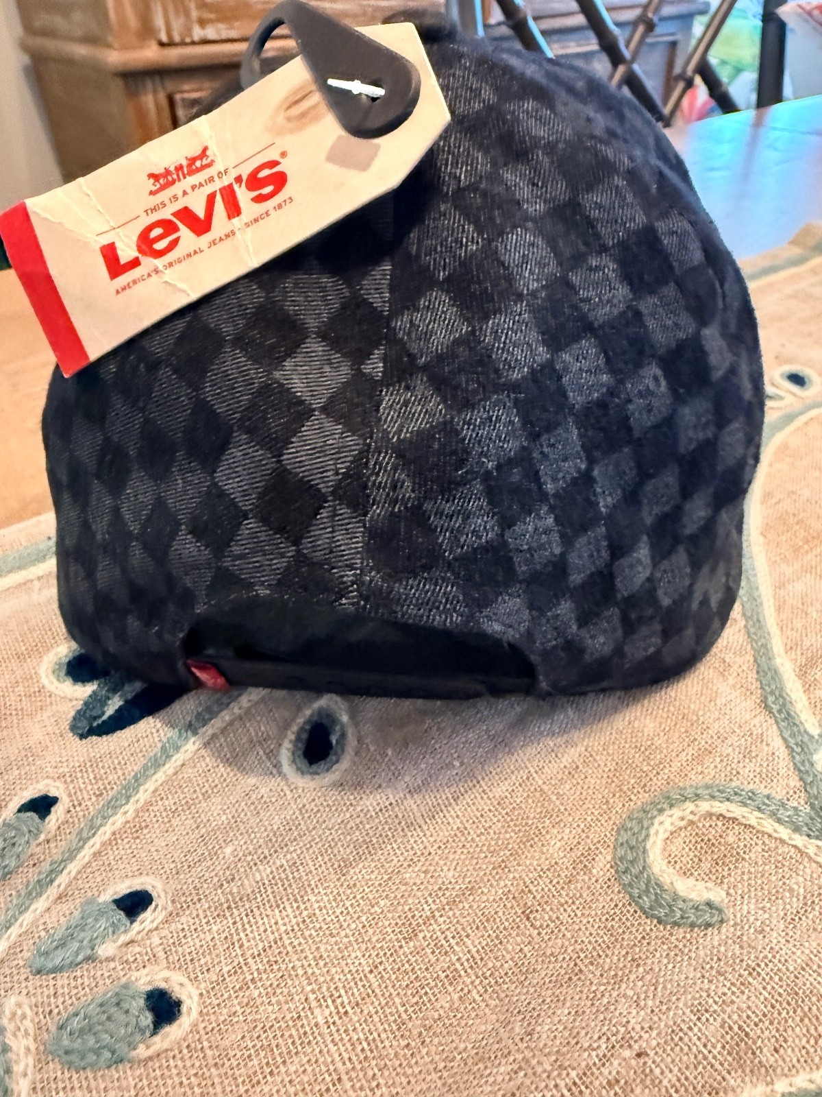 Levi's Black and Gray Checkered Baseball Cap with Adjustable