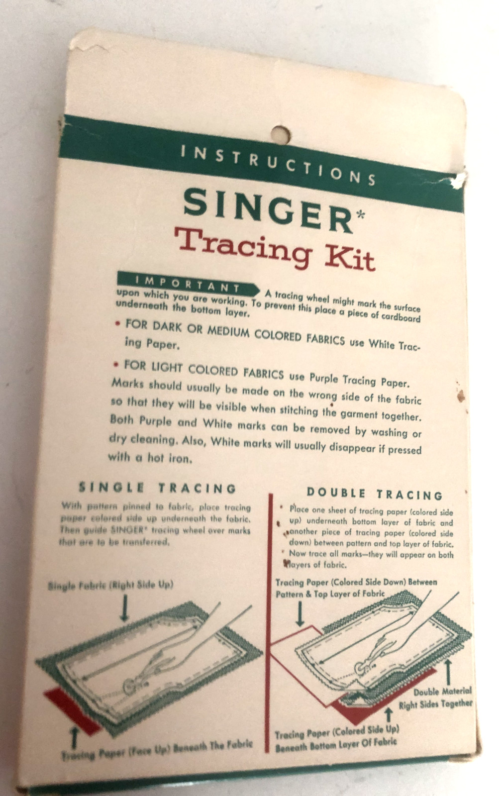 Vtg SINGER TRACING KIT PKG Wheel Paper Instructions Used TRANSFERRING PATTERNS