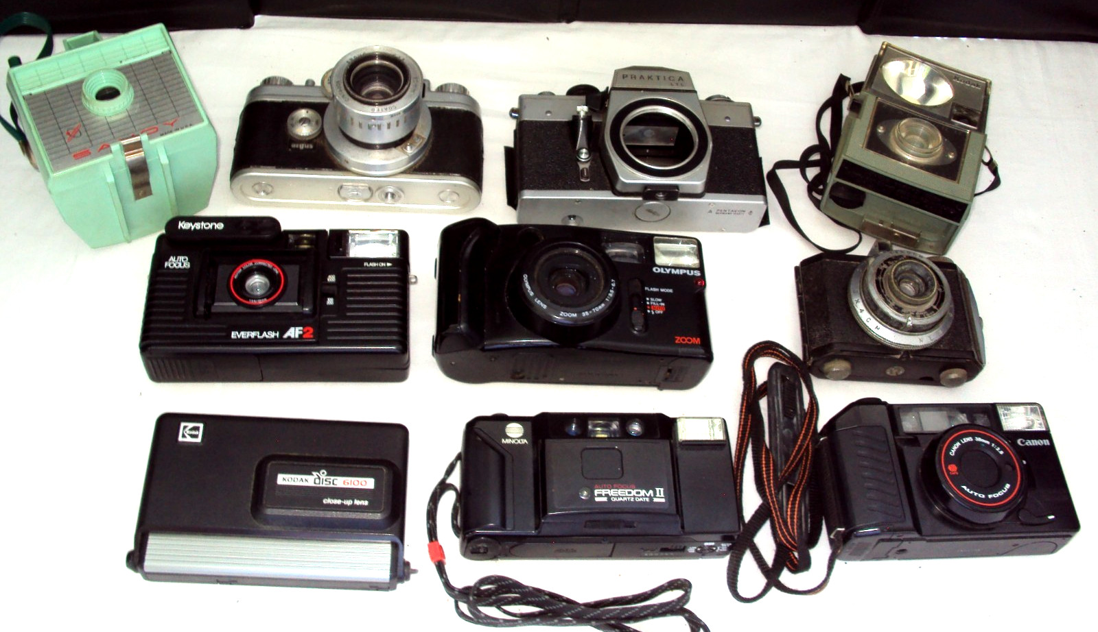 10 VTG.CAMERAS-ARGUS-SAVOY-OLYMPUS-KEYSTONE-PRAKTICA-CANON-KODAK-MINOLTA-OLYMPIC