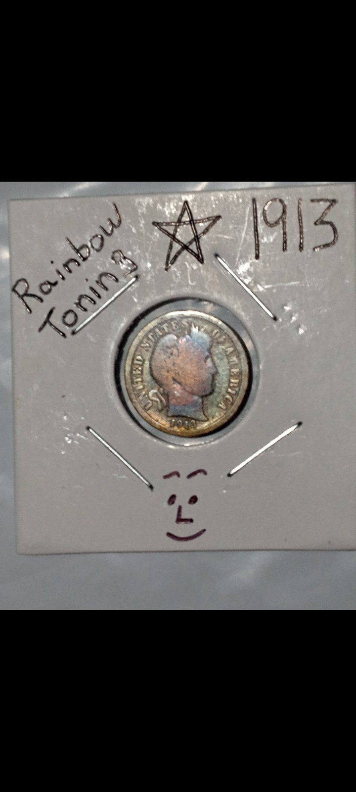 1913-P Barber Dime  • Colorful Toning •