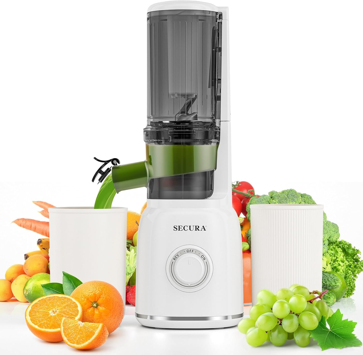 Mesh Free Slow Juicer with Stainless Steel Prong Spiral Auger, Cold Press Juicer