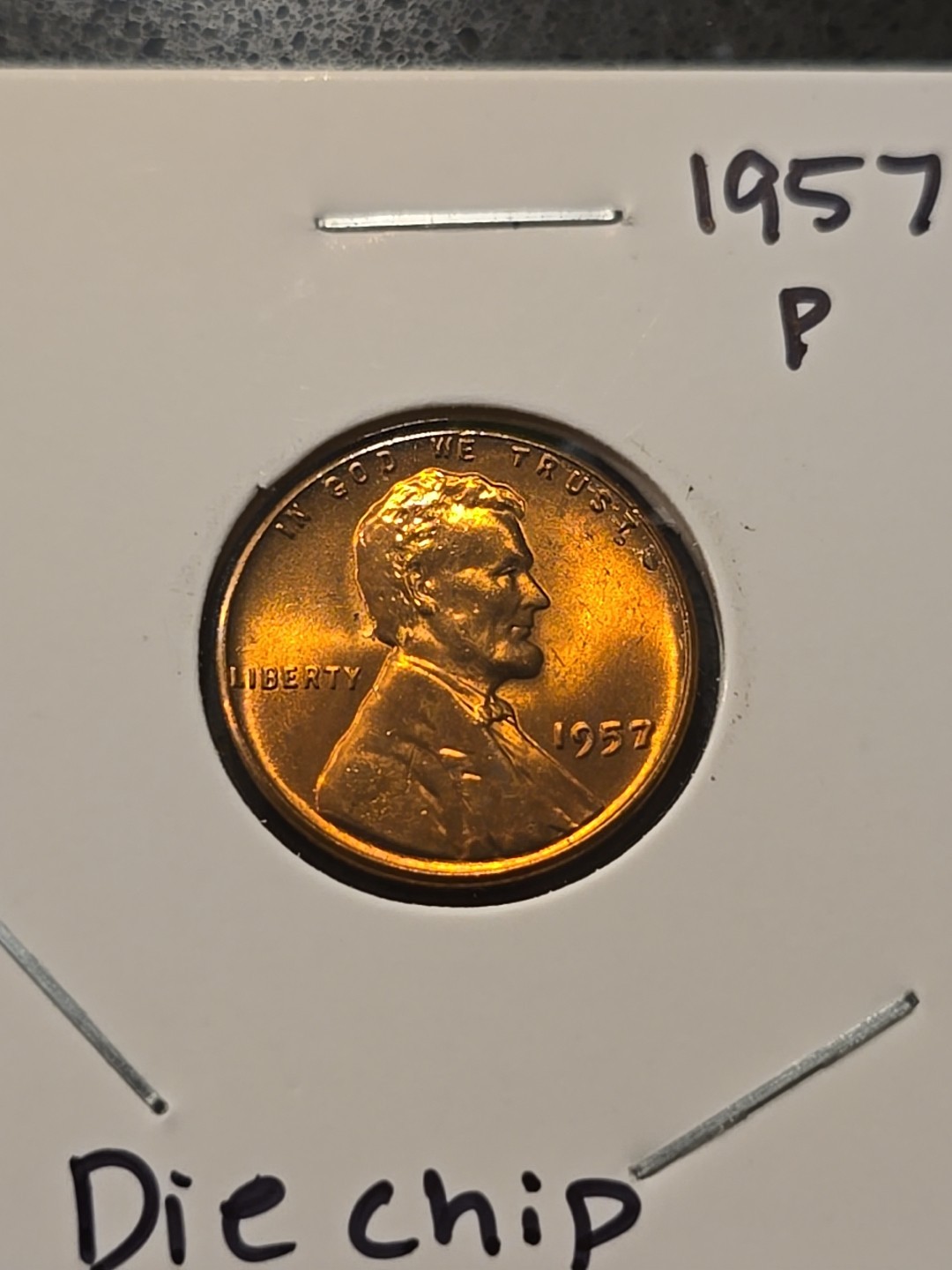 1957 P Gem Bu Error Lincoln Memorial Cent Die Crack