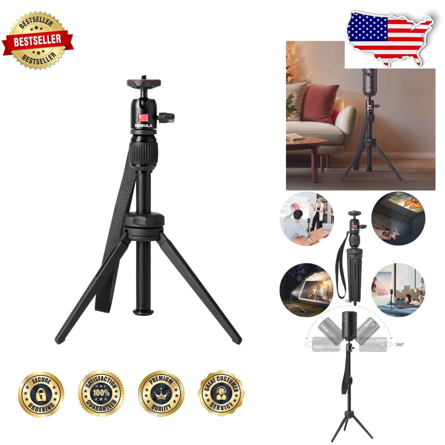 Nebula Capsule Projector Tripod Stand - Lightweight Aluminum, 15.7" Max Heigh...