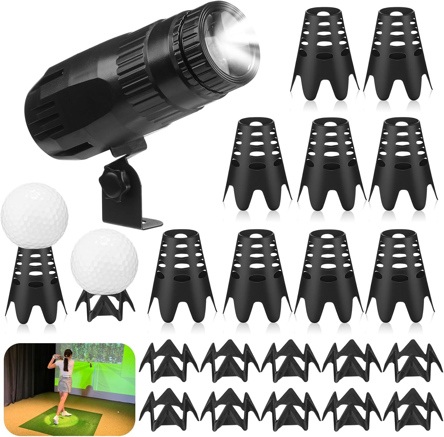 Golf Simulator Spotlight Remote Control Indoor Hitting Mat Light + 20 Golf Tees