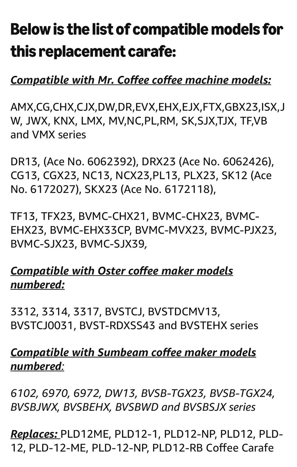 12-Cup Mr Coffee Carafe For Mr. Coffee Makers PLD12 And More