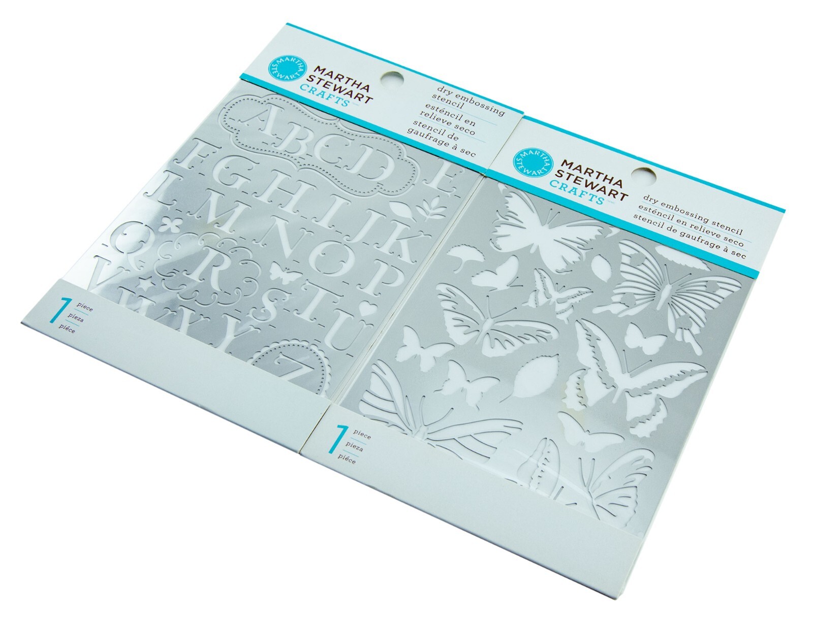 Lot of 2 Martha Stewart Dry Embossing Stencils Traditional Alphabet & Butterfly