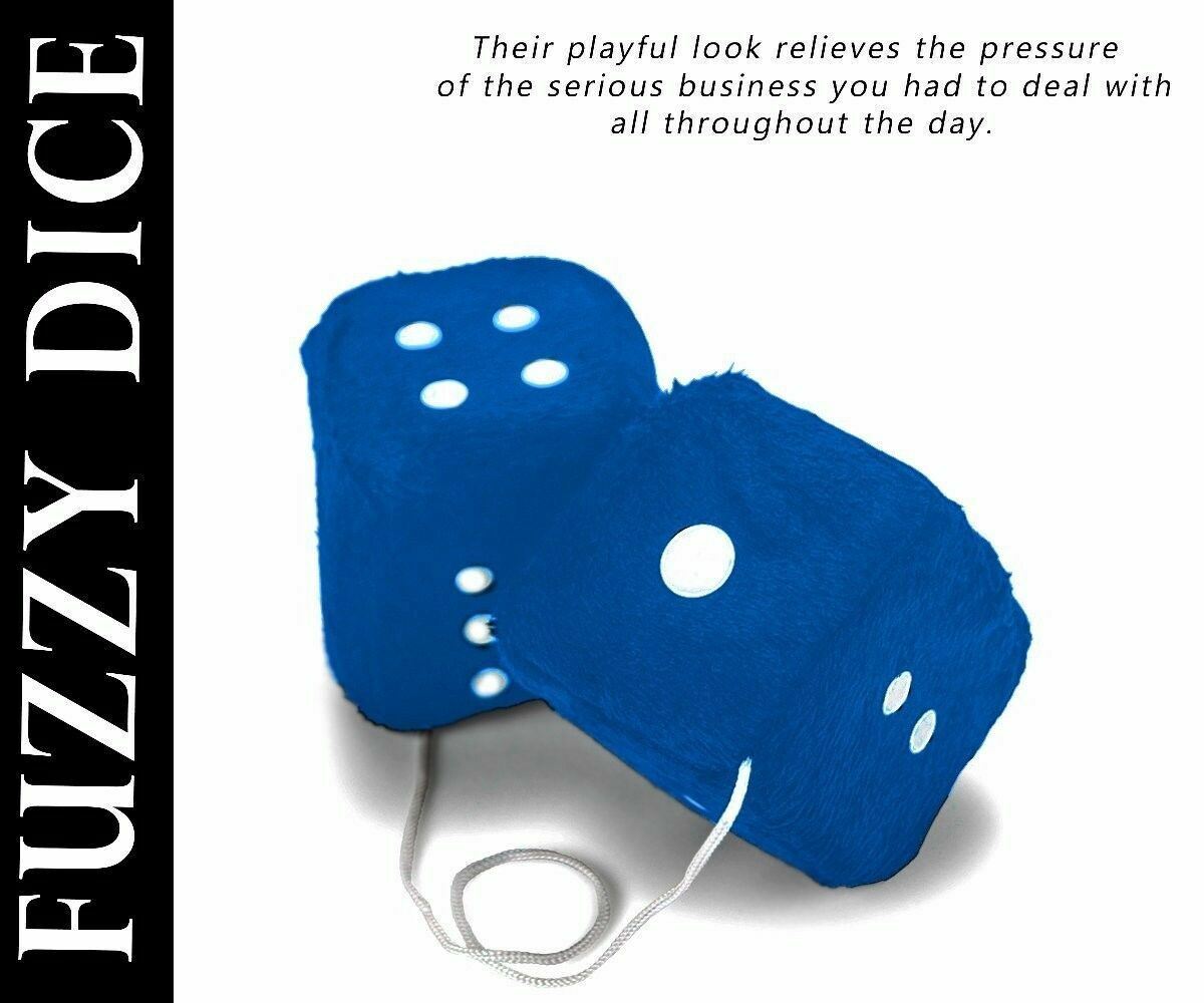Zone Tech Vintage Pair Car Blue Hanging Mirror 3" Fuzzy Dice