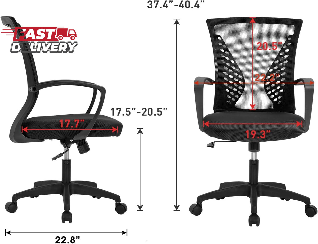 FDW Home Office Chair Mid Back PC Swivel Lumbar Support Adjustable Desk Task Com