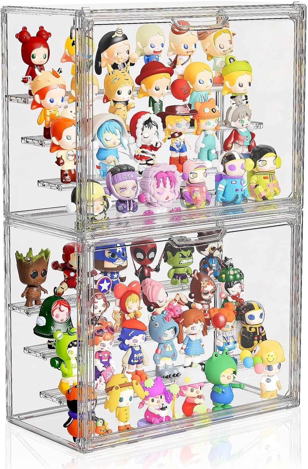 2 Pcs Stackable Clear Acrylic 4 Tier Figure Display Case with 3 Movable Plates