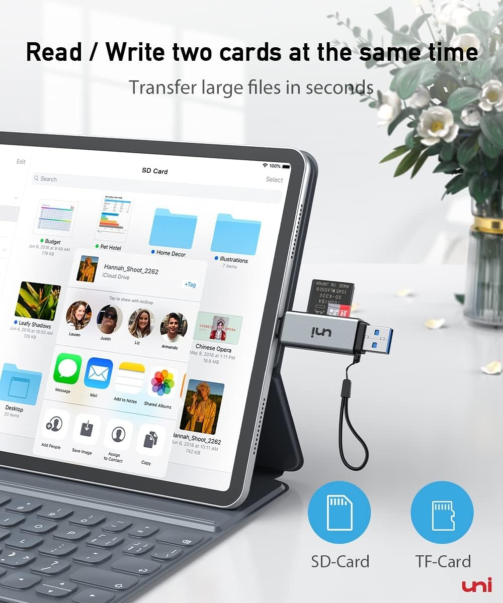 uni USB-C SD Card Reader Dual Slot Micro SD Adapter USB 3.0 Mac Chromebook